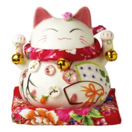 JADE TEMPLE  招财猫存钱罐 陶瓷桌面摆件 粉色旺桃花 新年礼物