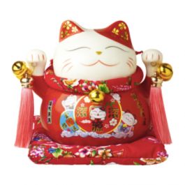 JADE TEMPLE  招财猫存钱罐 陶瓷桌面摆件 红色旺财 新年礼物